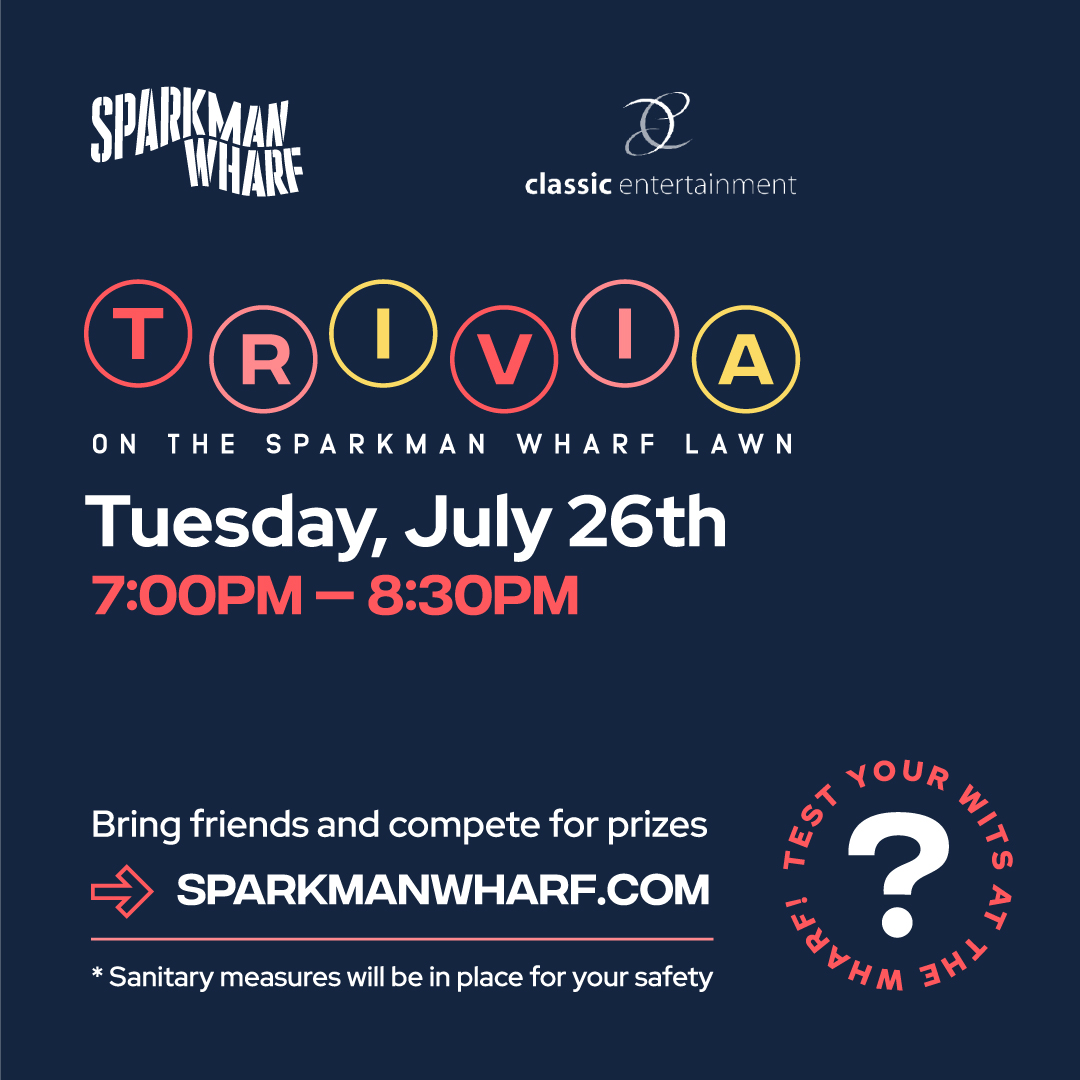 Trivia Tuesday graphic for July 26th at Sparkman Wharf