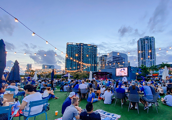 A Tampa Bay Lightning Watch party at Sparkman Wharf on the lawn